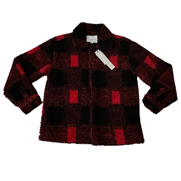 NWT-Scene & Heard‎ Long Sleeve Large Plaid Sherpa Shacket Black/Red